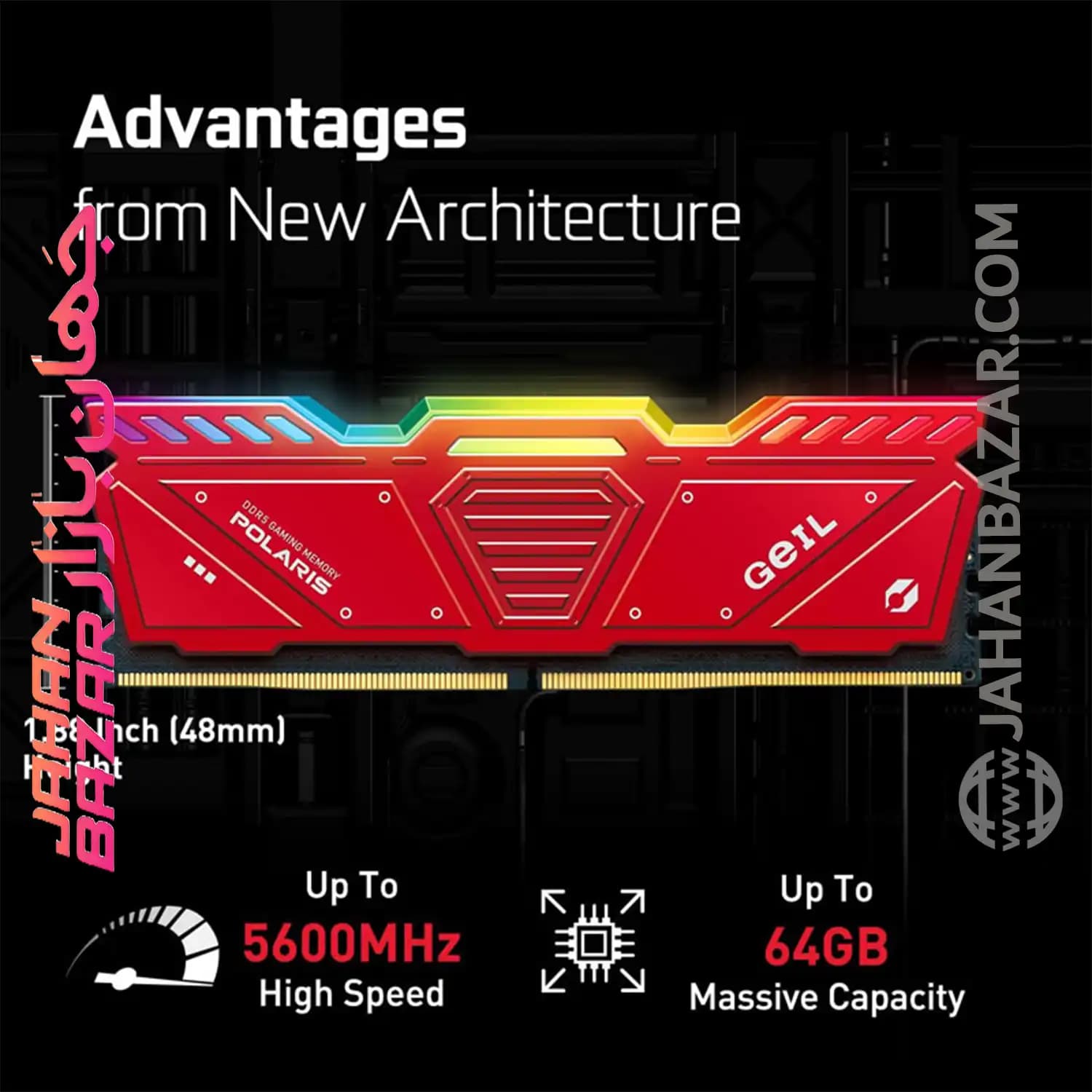 رم دسکتاپ جیل دو کاناله CL38 مدل DDR5 5600 MHz GEIL POLARIS RED ظرفیت 32GB — تصویر ۴