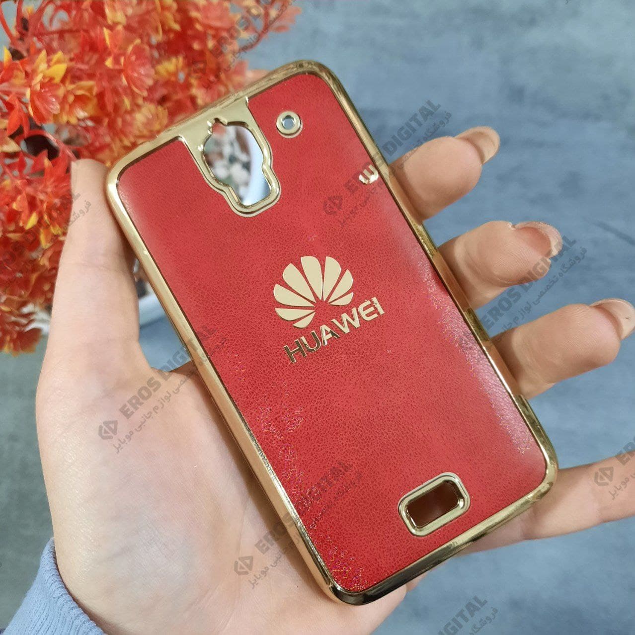 گارد گوشی Huawei Y300 دور طلایی پشت چرم — تصویر ۲