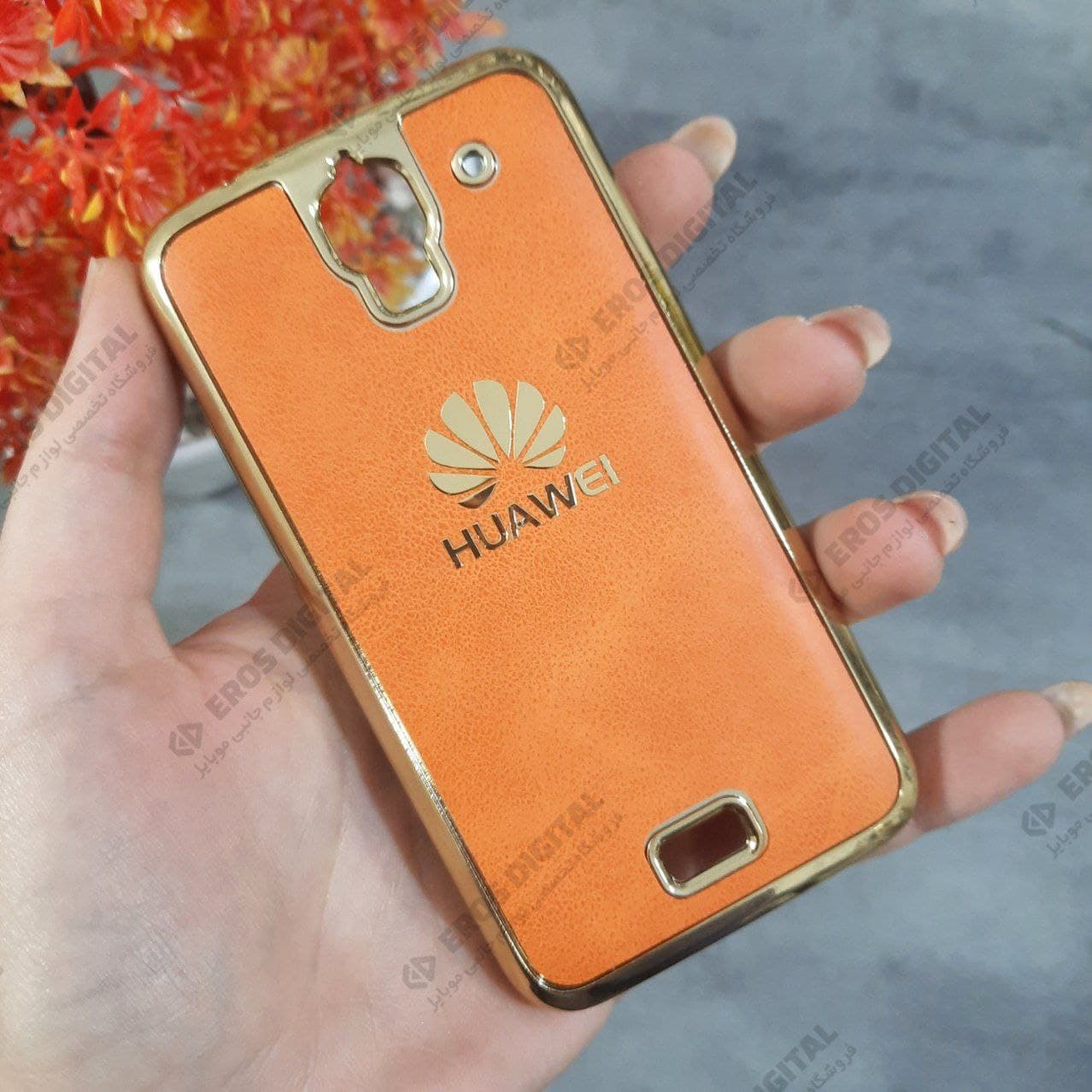 گارد گوشی Huawei Y300 دور طلایی پشت چرم — تصویر ۴