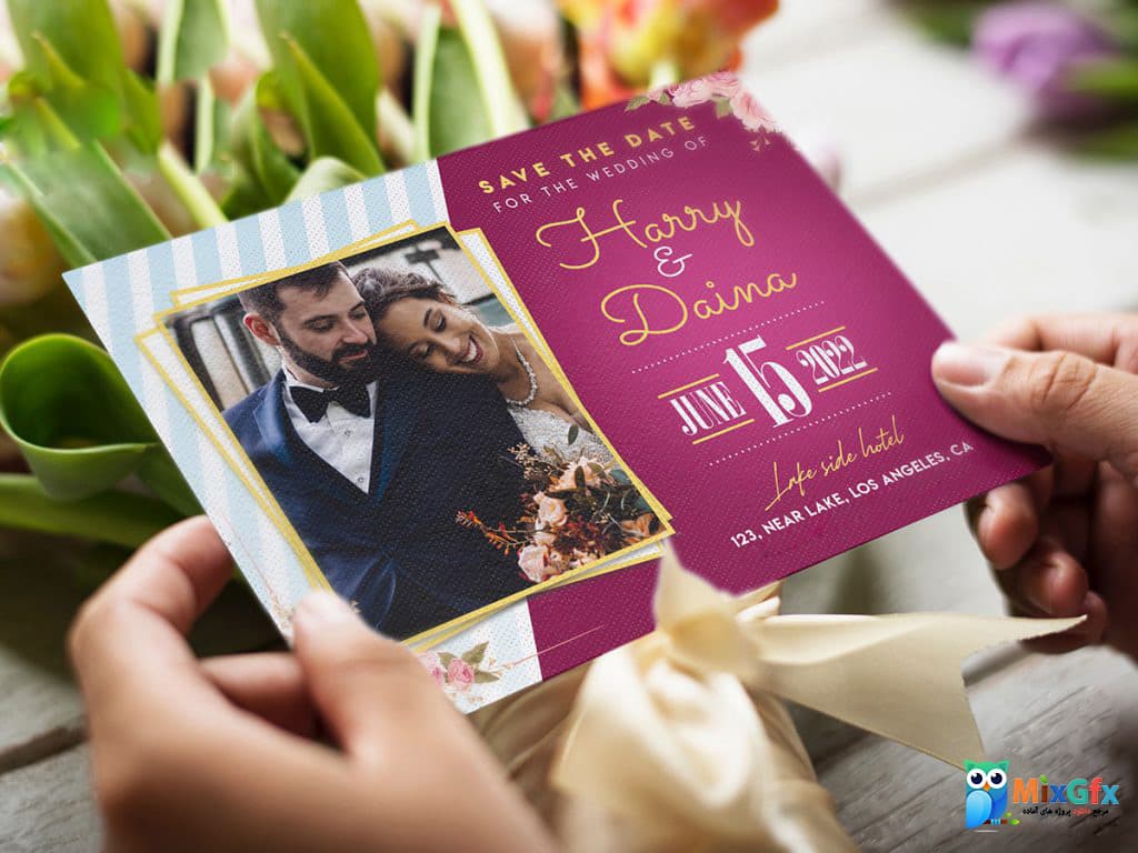 دانلود کارت دعوت عروسی شیک لایه باز Elegant Wedding Invitation PSD