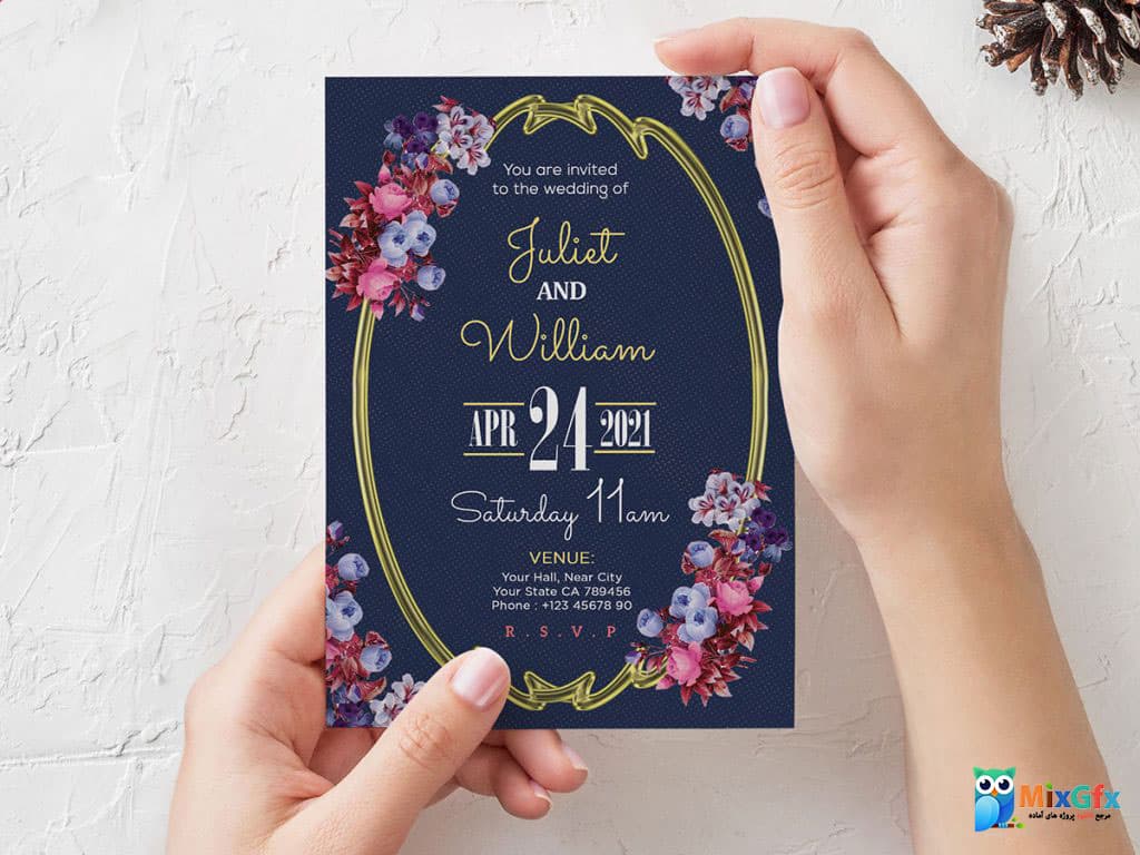 دانلود کارت دعوت عروسی لایه باز Beautiful Wedding Invitation Card