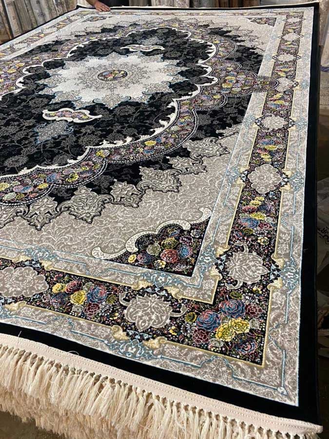 فرش ماشینی ۷۰۰ شانه اکریلیک نقشه آروانا سرمه ای