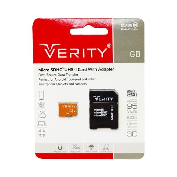 مموری میکرو MICRO SD وریتی VERITY مدل 95MB/s- C10 – U1 ظرفیت 16 گیگابایت با خشاب