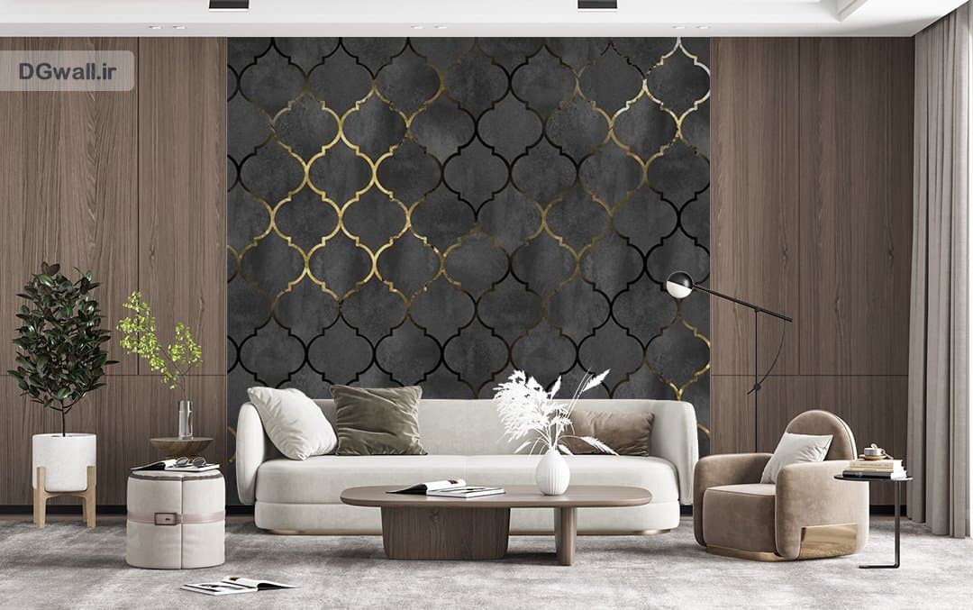 پوستر دیواری پتینه طرح اسلیمی طلایی PA0342