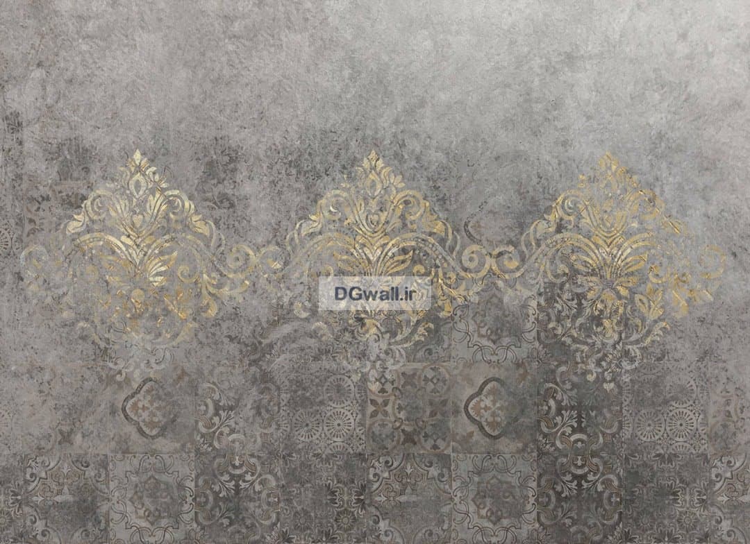 پوستر کاغذ دیواری پتینه طرح داماسک طلایی PA0337 — تصویر ۲