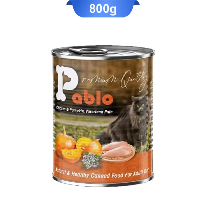 کنسرو گربه بالغ پابلو طعم مرغ و کدو تنبل و سنبل الطیب وزن 800 گرم
