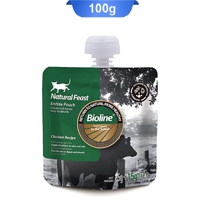 پوچ گربه بایولاین طعم مرغ وزن 100 گرم Bioline Chicken Flavor
