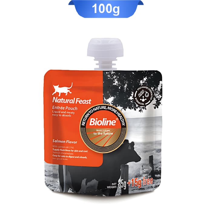 پوچ گربه بایولاین طعم ماهی سالمون وزن 100 گرم Bioline Salmon Flavor
