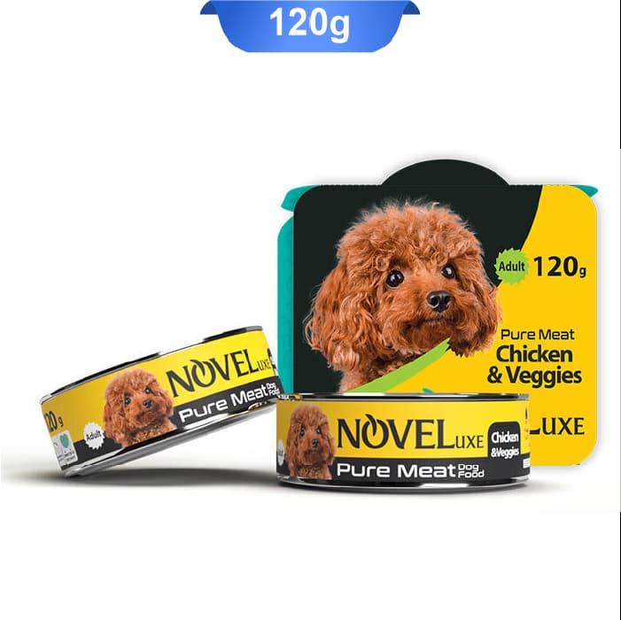 کنسرو سگ نوول لوکس نچرال طعم مرغ و سبزیجات وزن 120 گرم Noveluxe Chicken & Veggies