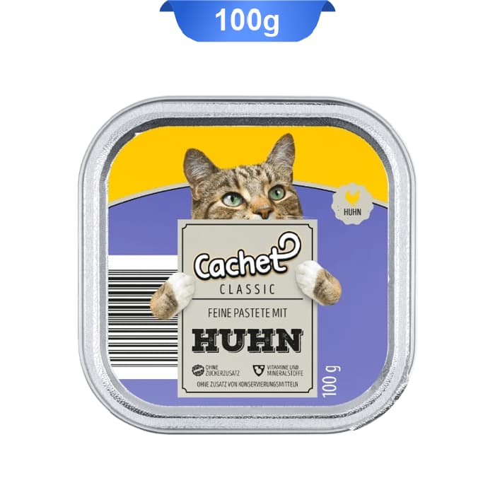 ووم گربه کچت طعم گوشت مرغ وزن 100 گرم Cachet Huhn