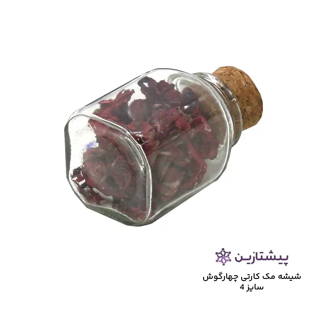 جار شیشه ای چهارگوش درب چوب پنبه سایز 4 — تصویر ۳