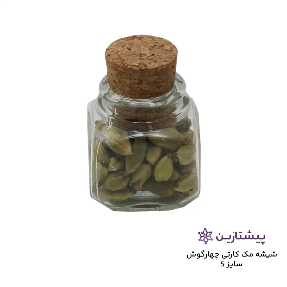 جار شیشه ای چهارگوش درب چوب پنبه سایز 5