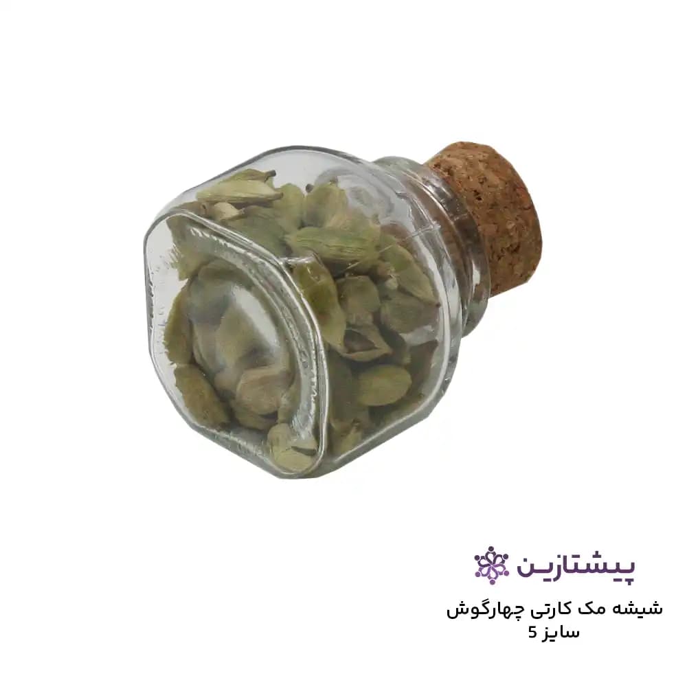 جار شیشه ای چهارگوش درب چوب پنبه سایز 5 — تصویر ۳