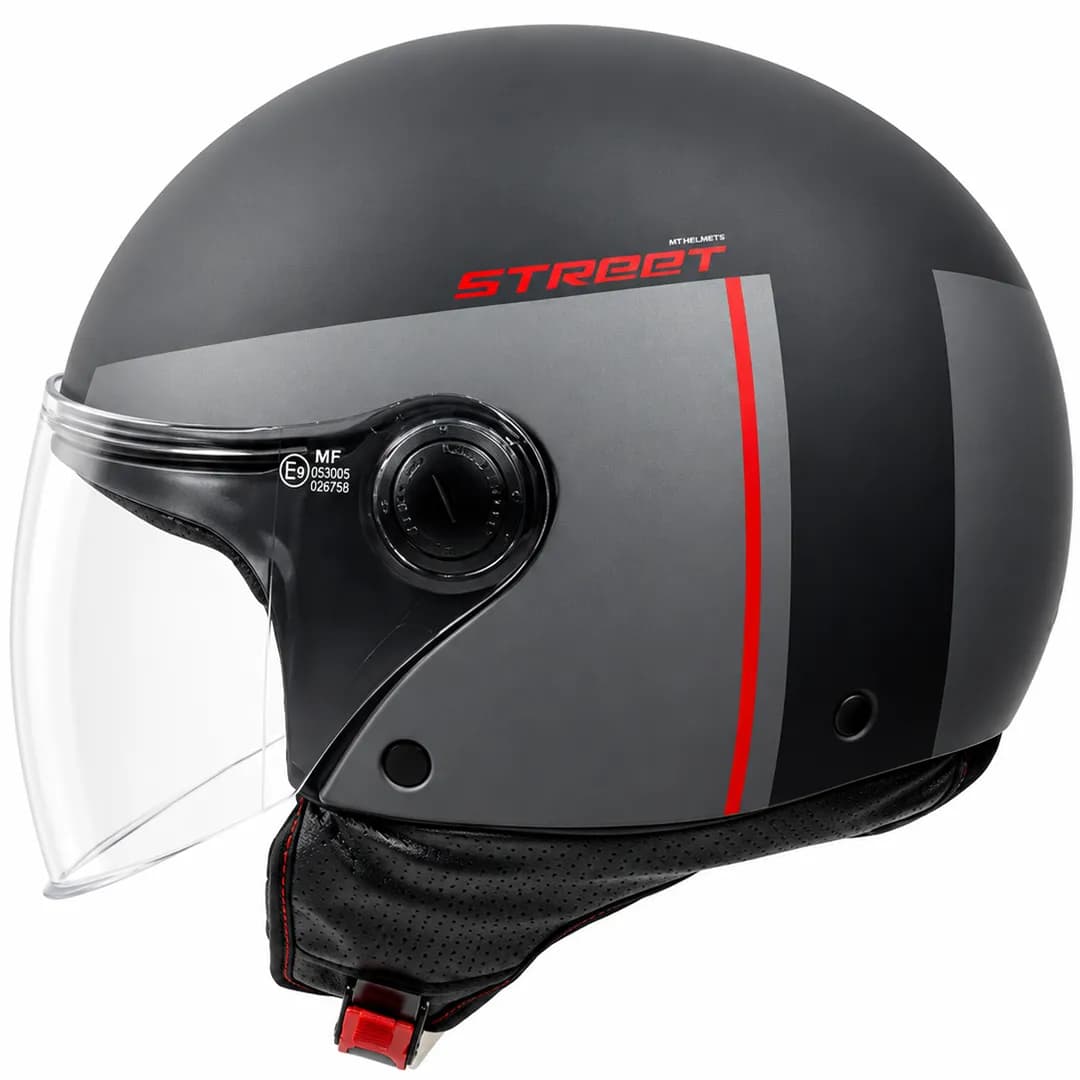 کلاه کاسکت بدون فک MT مدل STREET BEZOS MATT BLACK GRAY RED LINE — تصویر ۲