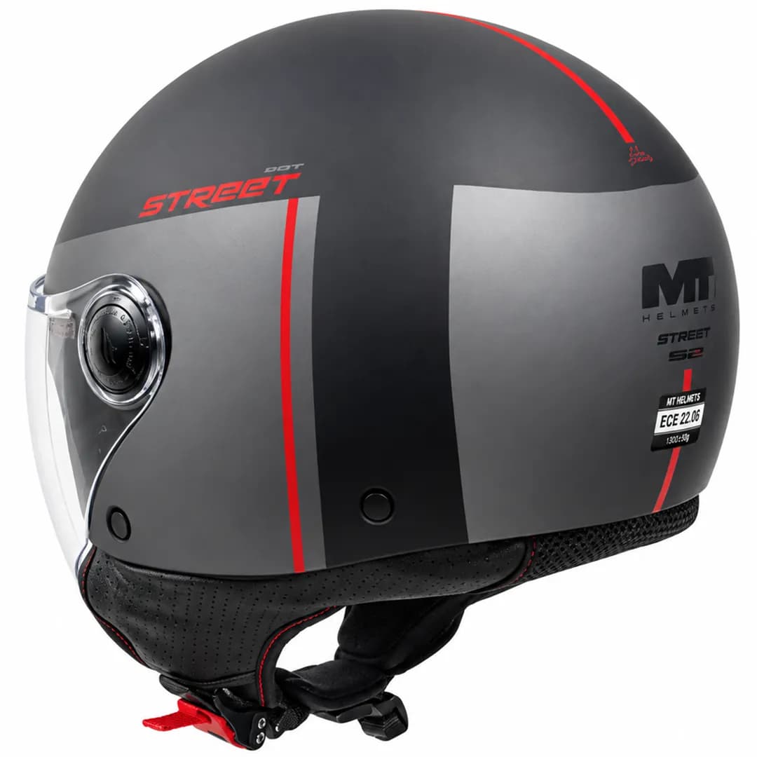 کلاه کاسکت بدون فک MT مدل STREET BEZOS MATT BLACK GRAY RED LINE — تصویر ۳