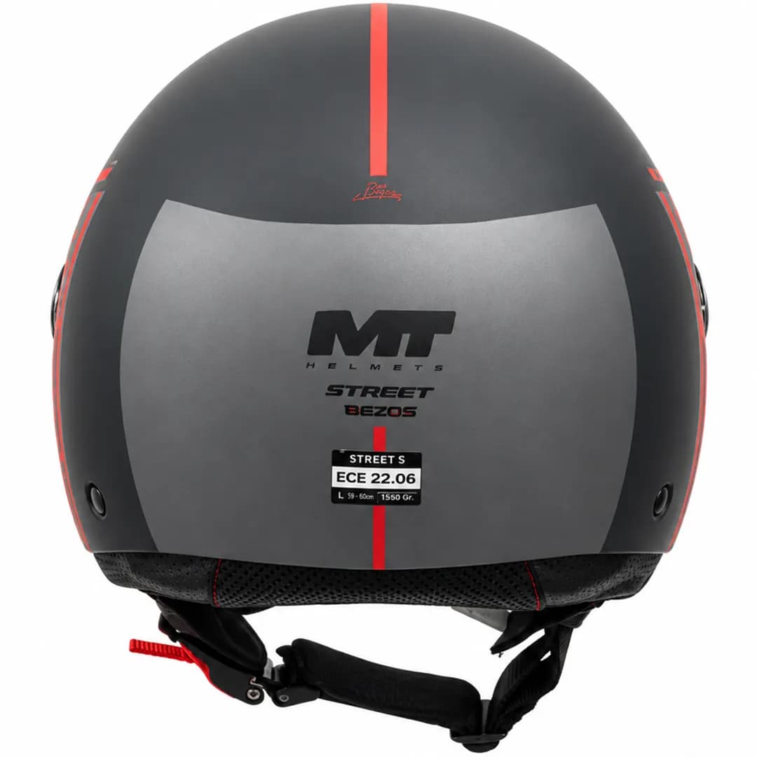 کلاه کاسکت بدون فک MT مدل STREET BEZOS MATT BLACK GRAY RED LINE — تصویر ۴
