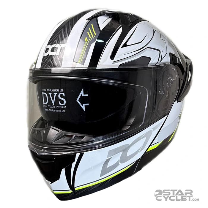 کلاه کاسکت فک متحرک DOT مدل SJ809 BLACK WHITE GREEN
