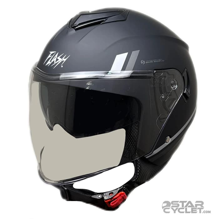 کلاه کاسکت بدون فک FLASH مدل 852 MATT BLACK GRAY 35#G