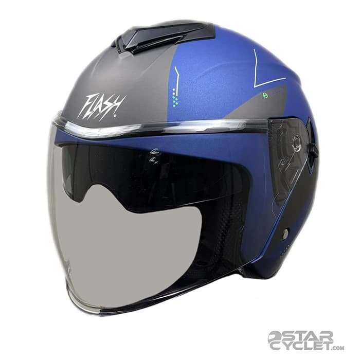 کلاه کاسکت بدون فک FLASH مدل 852 MATT BLUE NEON GREEN 46#C