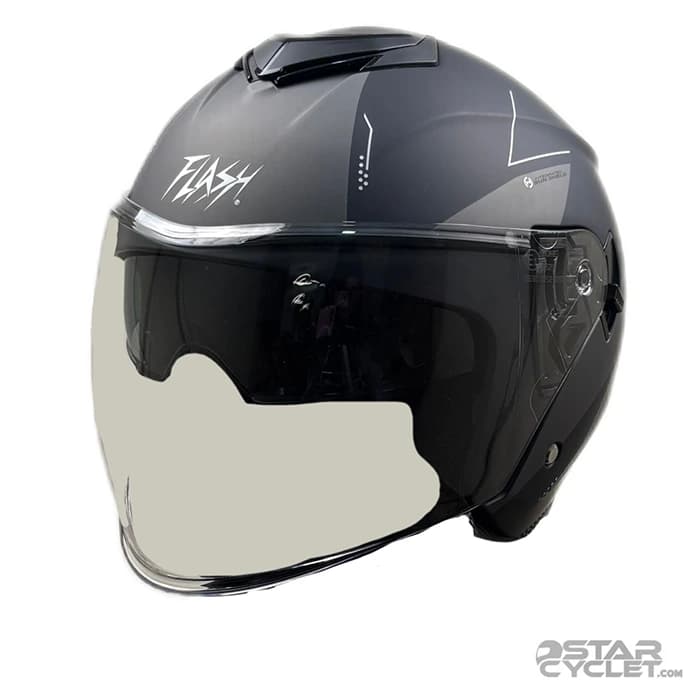 کلاه کاسکت بدون فک FLASH مدل 852 MATT BLACK GRAY 46#A