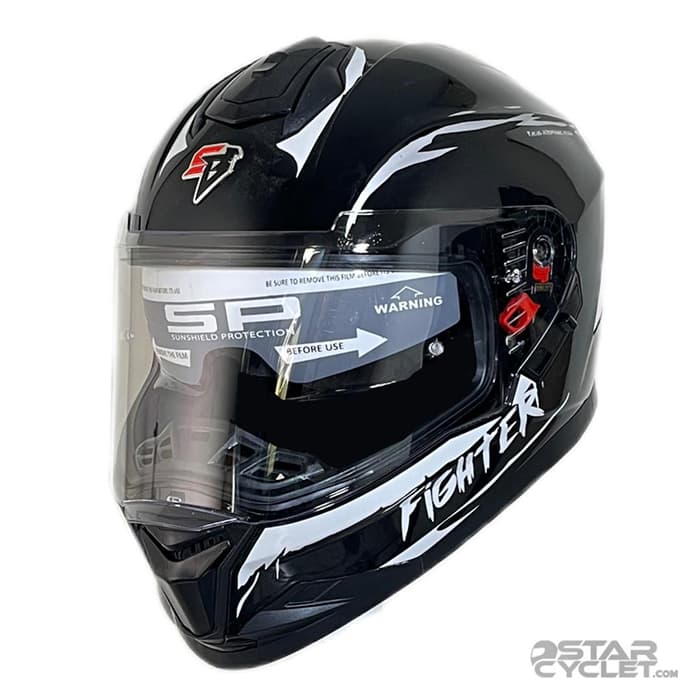 کلاه کاسکت فک ثابت استیل برد مدل SBH57 FIGHTER GLOSSY BLACK WHITE — تصویر ۳