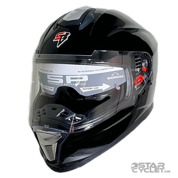 کلاه کاسکت فک ثابت استیل برد مدل SBH57 FIGHTER GLOSSY BLACK CHROM — تصویر ۳