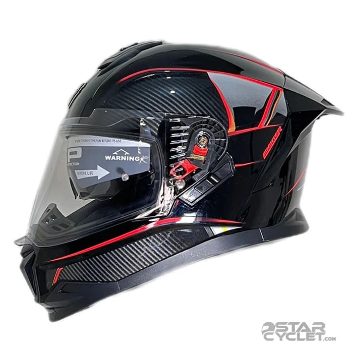 کلاه کاسکت فک ثابت STEELBIRD مدل SBH57 FIGHTER GLOSSY BLACK RED — تصویر ۲