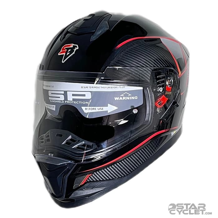 کلاه کاسکت فک ثابت STEELBIRD مدل SBH57 FIGHTER GLOSSY BLACK RED — تصویر ۳