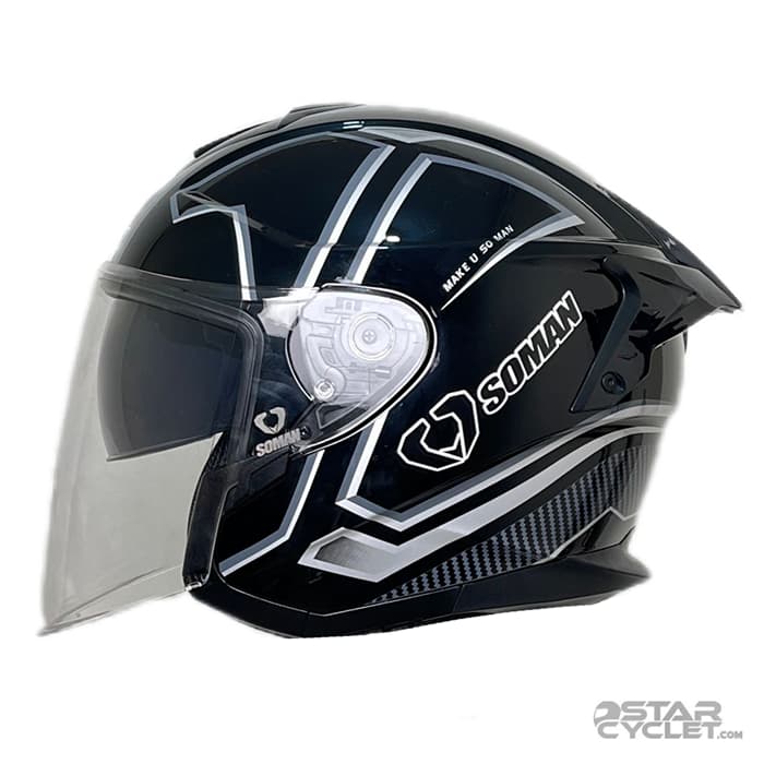 کلاه کاسکت بدون فک سومان مدل SM523 THUNDER BLACK SILVER — تصویر ۲