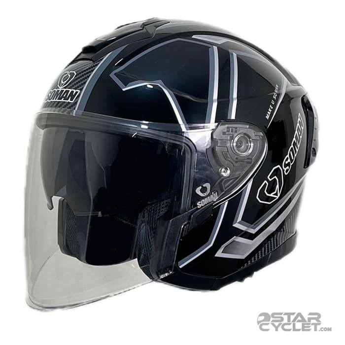 کلاه کاسکت بدون فک سومان مدل SM523 THUNDER BLACK SILVER