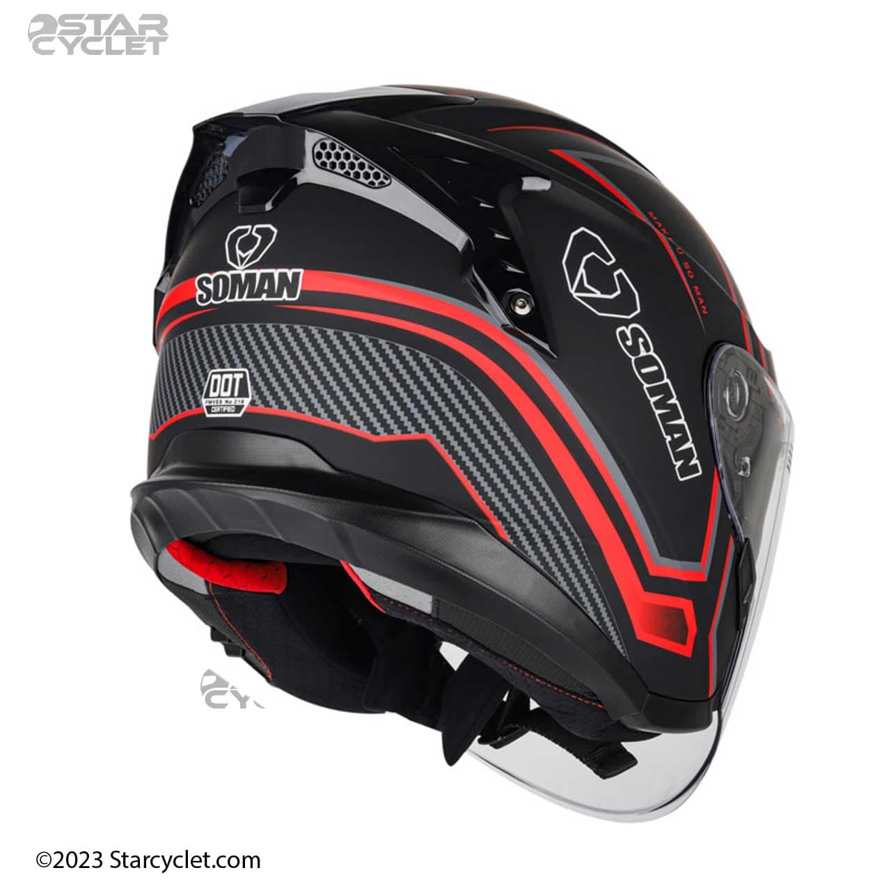 کلاه کاسکت بدون فک سومان مدل SM523 THUNDER BLACK RED — تصویر ۴