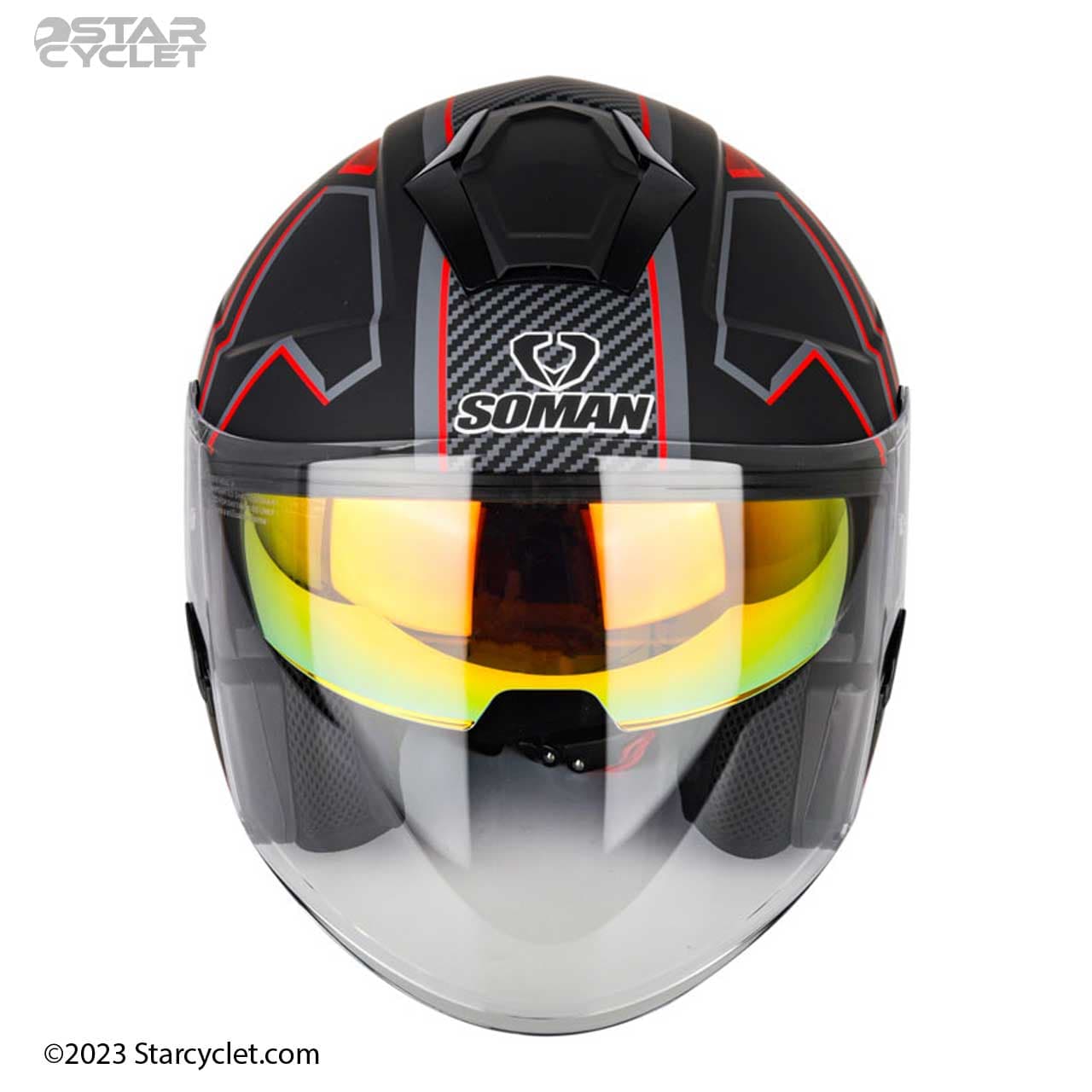 کلاه کاسکت بدون فک سومان مدل SM523 THUNDER BLACK RED — تصویر ۳