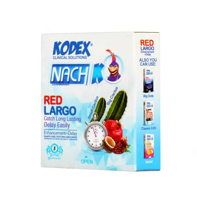 کاندوم بزرگ کننده و تاخیری کدکس رد لارگو مدل Red Largo بسته 3 عددی
