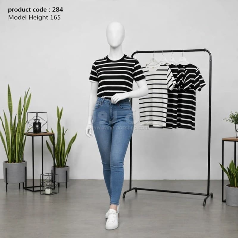 تیشرت زنانه راه راه یقه گرد فانریپ کبریتی