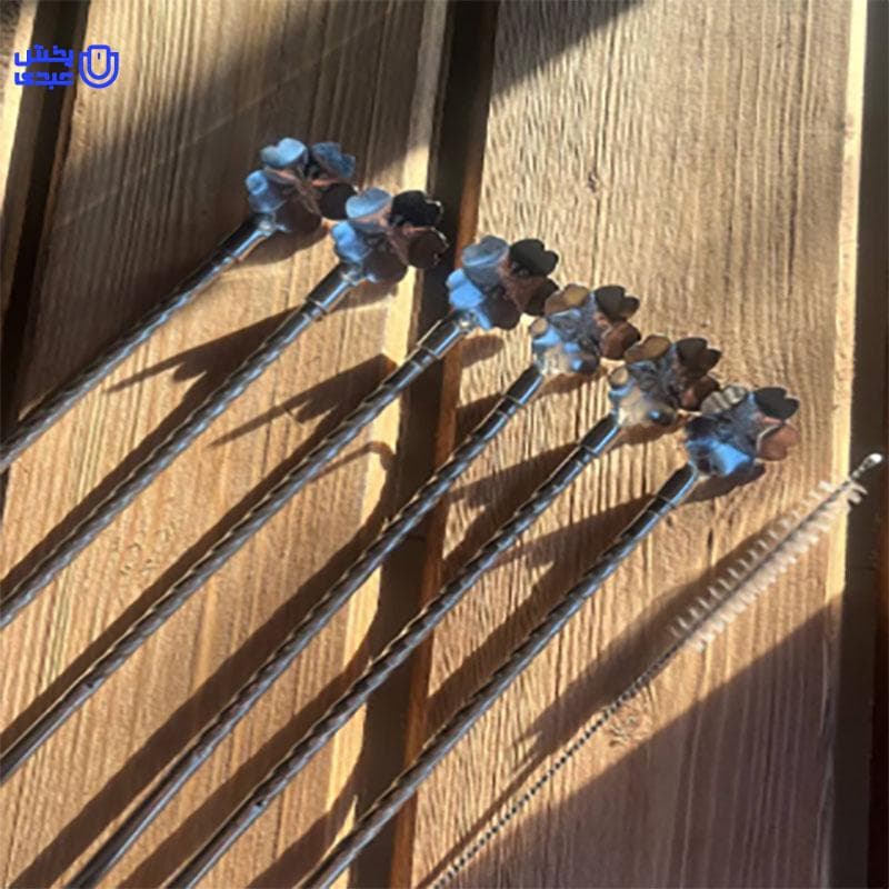 قاشق نی دار مارپیچ طرح گل نقره ای
