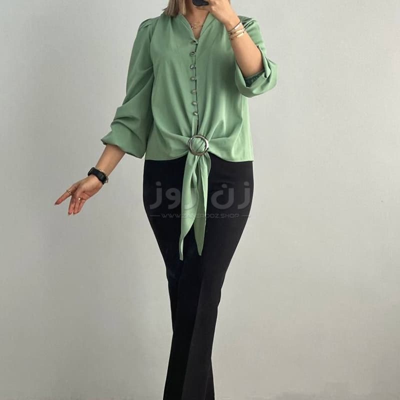 شومیز جلو دکمه دار یقه مردانه — تصویر ۳