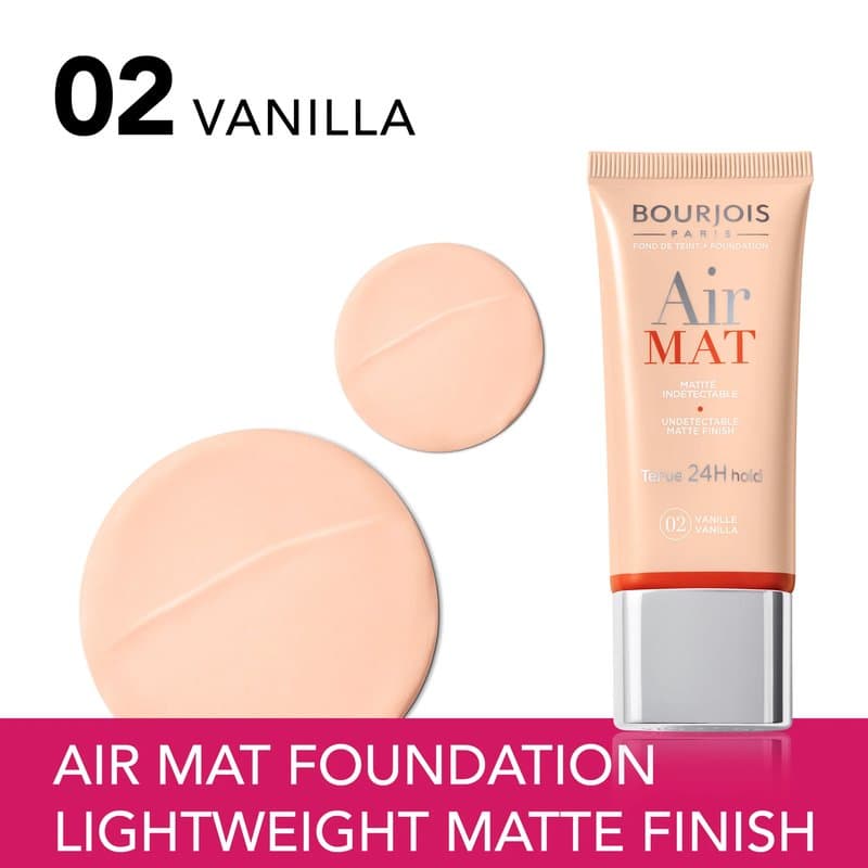 کرم پودر مات بورژوا مدل Always Fabulous Air Mat شماره 02 رنگ Vanilla حجم ۳۰ میلی‌لیتر Bourjois Always Fabulous Air Mat Foundation 24H – Shade 02 Vanilla – 30ml — تصویر ۲