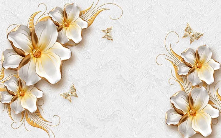 پوستر دیواری سه بعدی گلهای طلایی