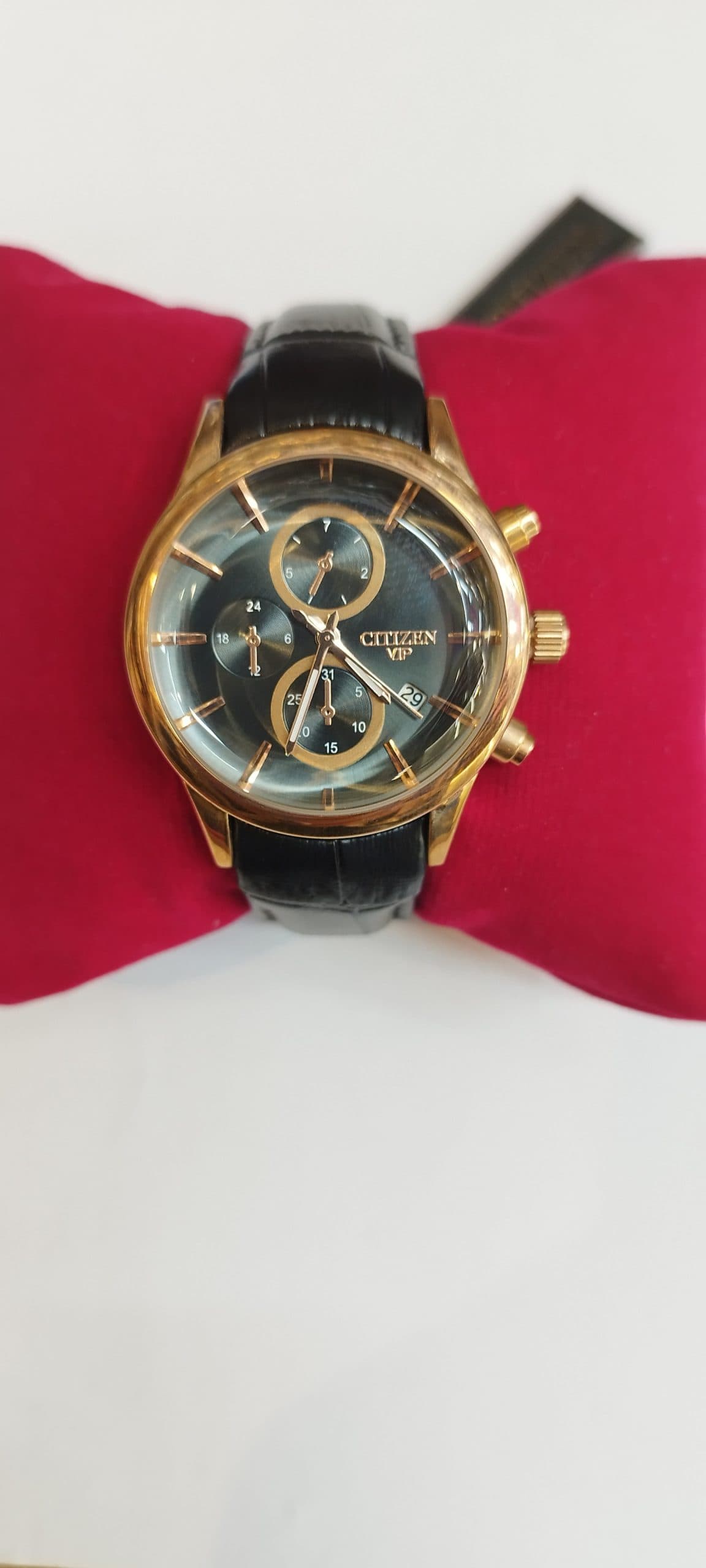ساعت مچی مردانه سیتیزن موتور ژاپن طرح سه موتوره بند چرم روزگلد کد M-2360