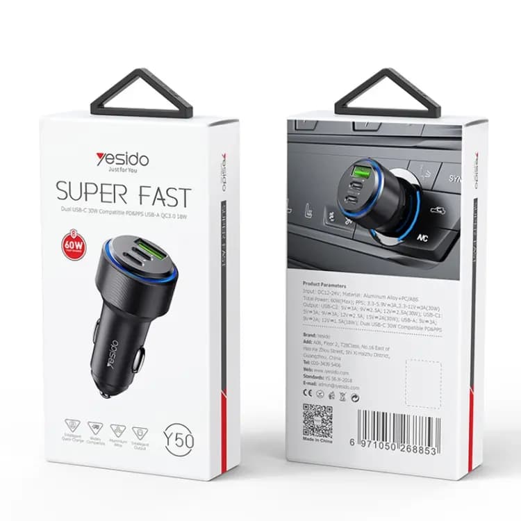 شارژر فندکی 60 وات یسیدو مدل YESIDO Y50 SUPER FAST — تصویر ۸