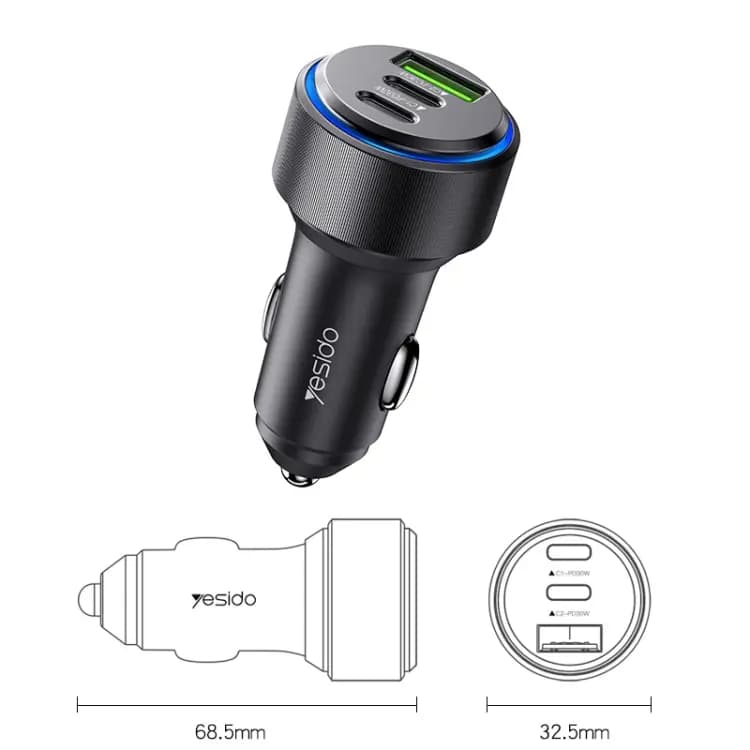 شارژر فندکی 60 وات یسیدو مدل YESIDO Y50 SUPER FAST — تصویر ۲