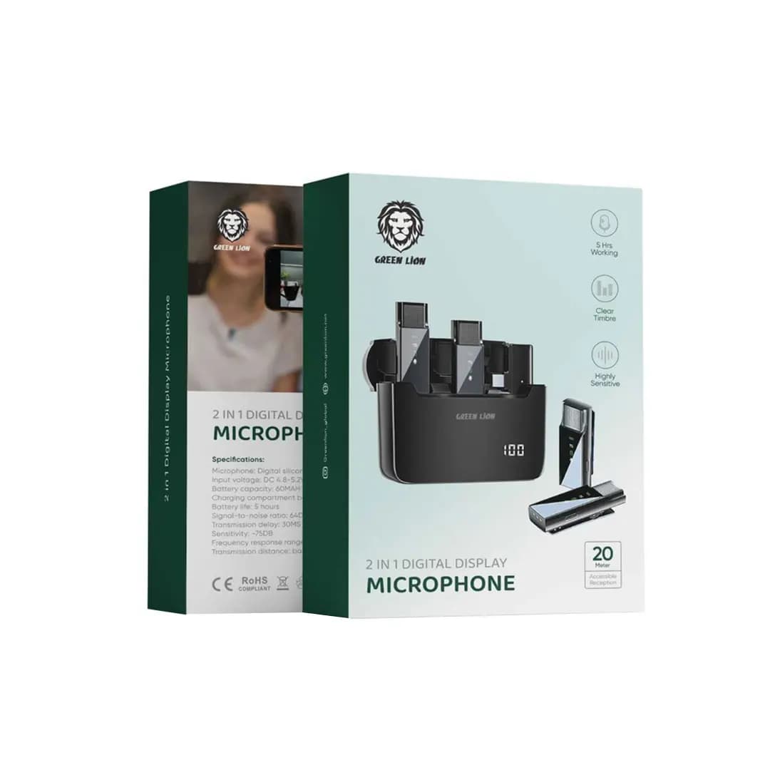 میکروفون یقه ای بیسیم تایپ سی گرین مدل GREEN 2 IN 1 Digital Display — تصویر ۲
