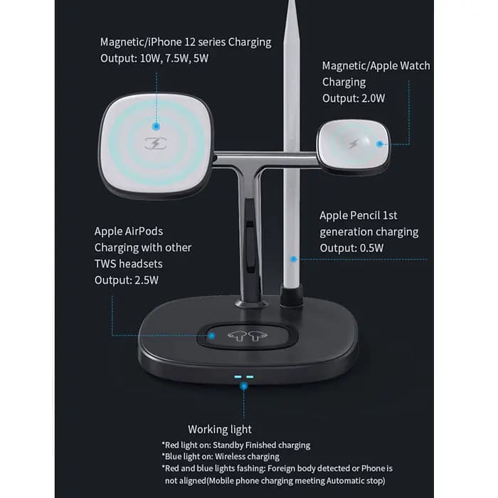 شارژر وایرلس رومیزی 4 کاره یسیدو مدل YESIDO DS12 WIRELESS CHARGER — تصویر ۳