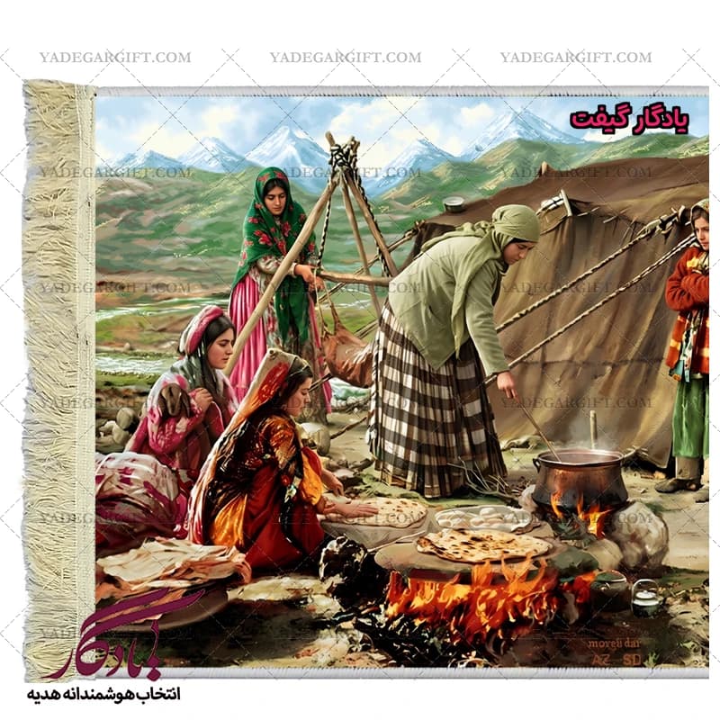 تابلو فرش ایرانی طرح آشپزی عشایر کد i37 — تصویر ۲