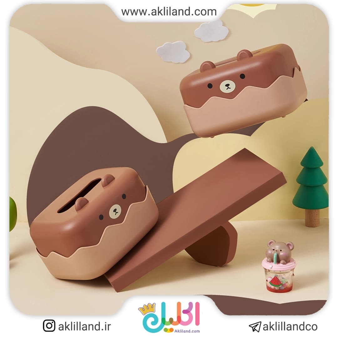 جعبه دستمال کاغذی خرس قهوه ای