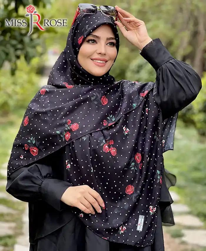 روسری نخی گل رز خالدار