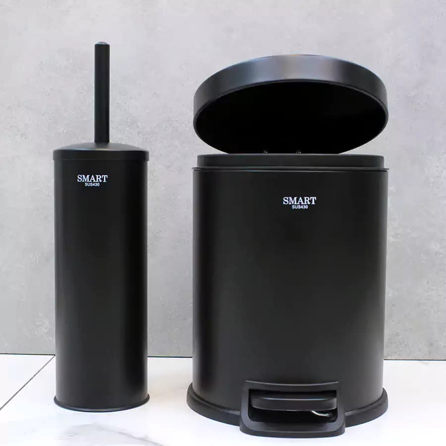 سطل و برس 5 لیتر پدالی گرد برند SMART (مشکی مات) — تصویر ۲