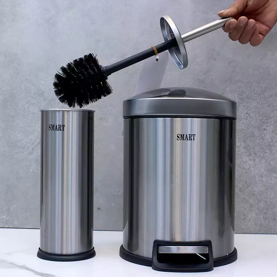 سطل و برس 5 لیتر پدالی گرد برند SMART (استیل مات) — تصویر ۴