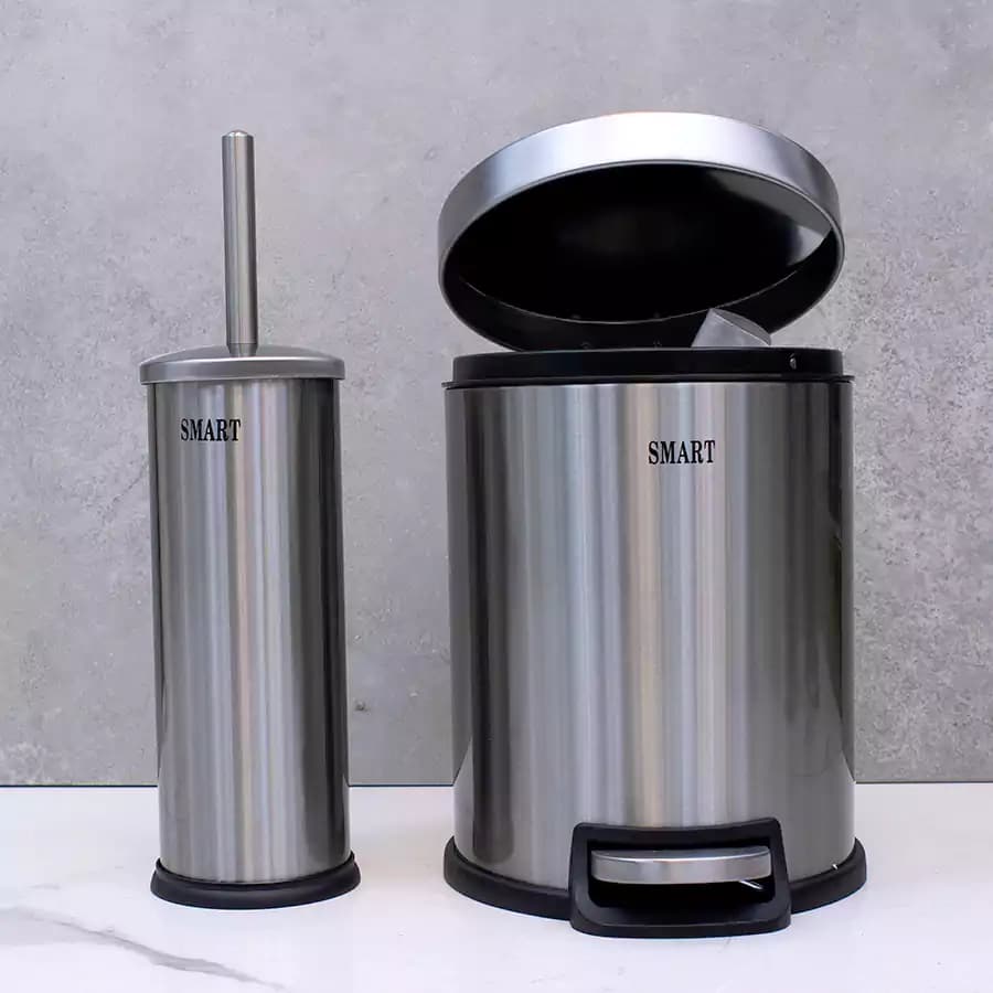سطل و برس 5 لیتر پدالی گرد برند SMART (استیل مات) — تصویر ۵