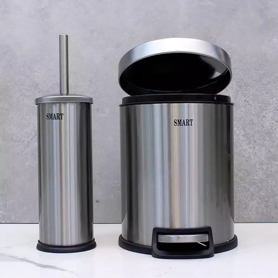 سطل و برس 5 لیتر پدالی گرد برند SMART (استیل مات) — تصویر ۶